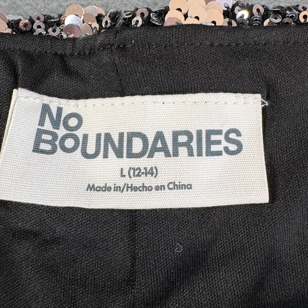 No Boundaries Womens Silver Sequin Flare Leg Pants Black High Waist Large 12-14 - Picture 5 of 6